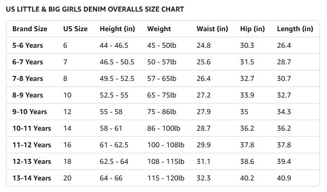 6-14T Girls Denim Overalls, Adjustable Suspenders Raw Edge Hem Casual Wear Jean Dungarees