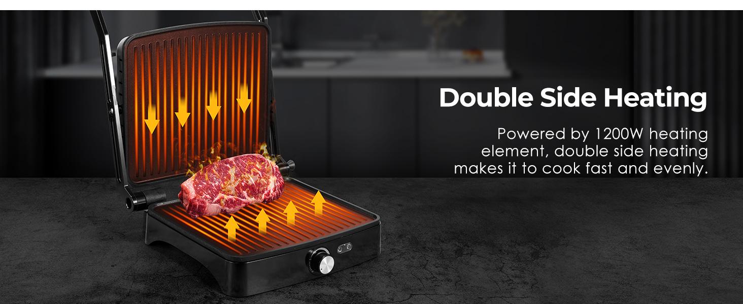 OSTBA Panini Press Grill Indoor Sandwich Maker with Temperature Setting, 4 Slice Large Non-stick Versatile Grill, 180 Degrees to Fit Any Type or Size of Food, Removable Drip Tray, 1200 W Household Appliances grill for outdoor Universal Griddle