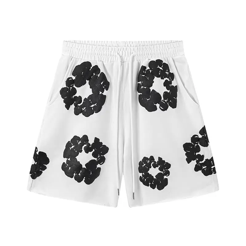 Denim Tears The Cotton 3D Print Wreath Sweatshorts Brand New kapok foam print shorts American high street loose shorts men's Floral Graphic Print Drawstring High Waist Shorts Casual Shorts with Pockets