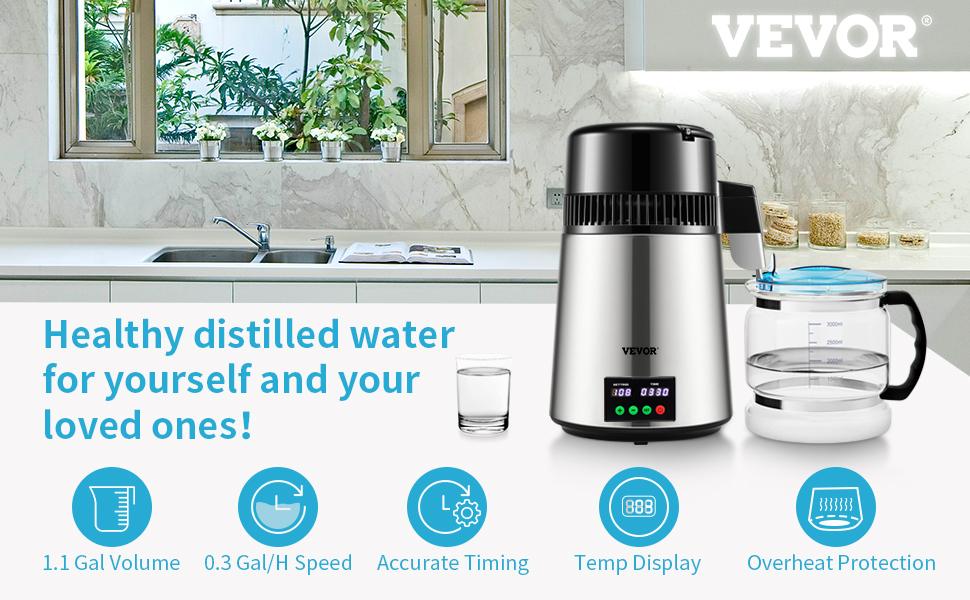 VEVOR 1.1 Gal Water Distiller, TikTokShopBlackFriday, 0.3 Gal/H, 750W Distilled Water Maker Machine 0-99H Timing Set Temp Display, 304 Stainless Steel Countertop Distiller Glass Carafe Cleaning Powder 3 Carbon Packs, Silver VEVOR 1.1 Gal Water Distiller, TikTokShopBlackFriday, 0.3 Gal/H, 750W Distilled Water Maker Machine 0-99H Timing Set Temp Display, 304 Stainless Steel Countertop Distiller Glass Carafe Cleaning Powder 3 Carbon Packs, Silver