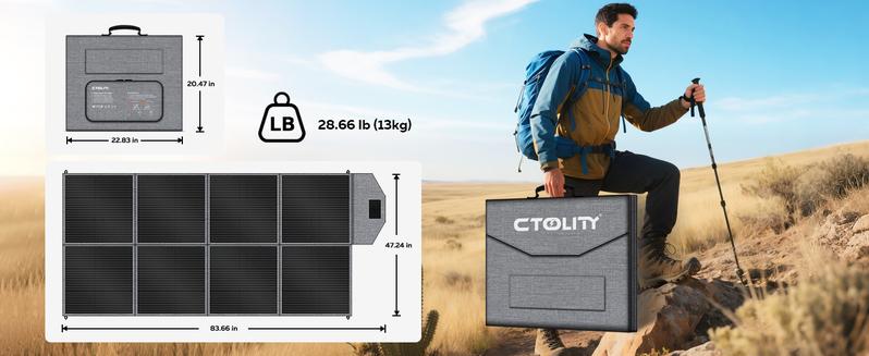 Holiday Haul CTOLITY SP400 400W Foldable Solar Panel 41V 10A for Outdoor Camping RV Power Station with 8F Bracket & 22% Efficiency Folding
