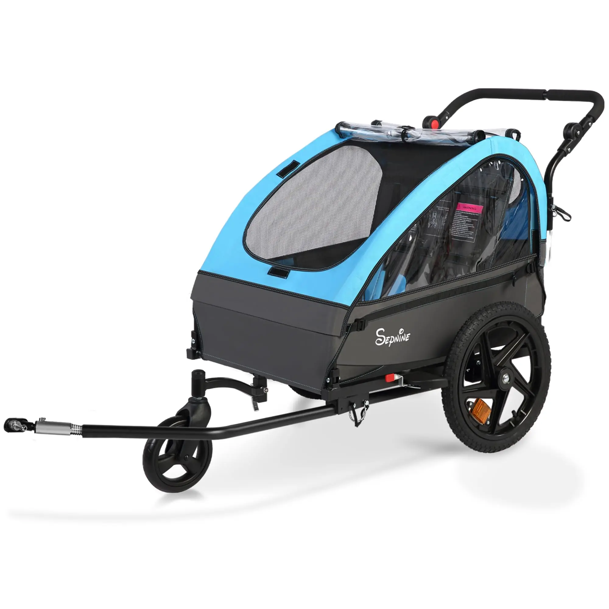SEPNINE Unisex 2-in-1 Kids Bike Trailer & Folding Travel Stroller Canopy Carrier, for 1-2 Kids (12+ Months) with Quick Bike Attachment, 5-Point Secure Harness, Reflective Strip, Storage Bags