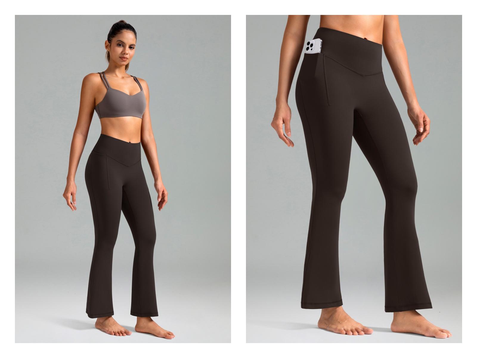 Colorfulkoala Women's No Front Seam 29.5" Side Pocket High-Waisted Mini Flare Pants Seamless Front Dreamlux Fabric Yoga Casual Wear