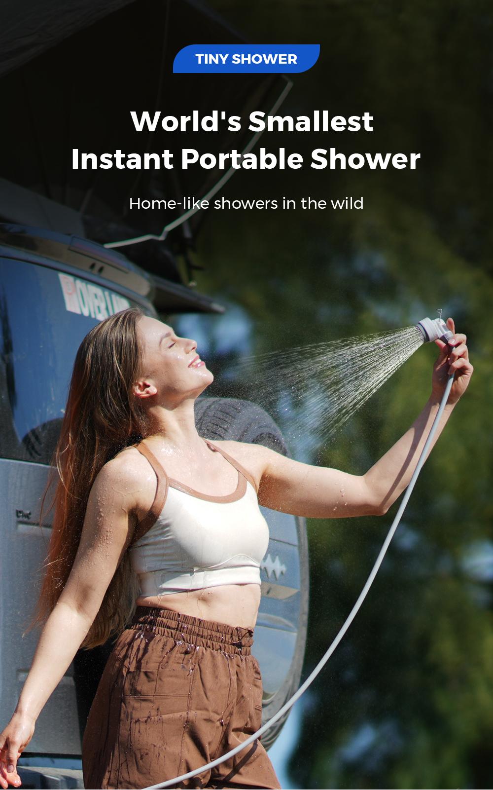 FLEXTAIL TINY Shower Ultralight Rechargeable Instant Outdoor Camping Shower Waterproof 3-Step Assembly Setup Lightweight Dual Modes Hiking Essentials Travel Accessories