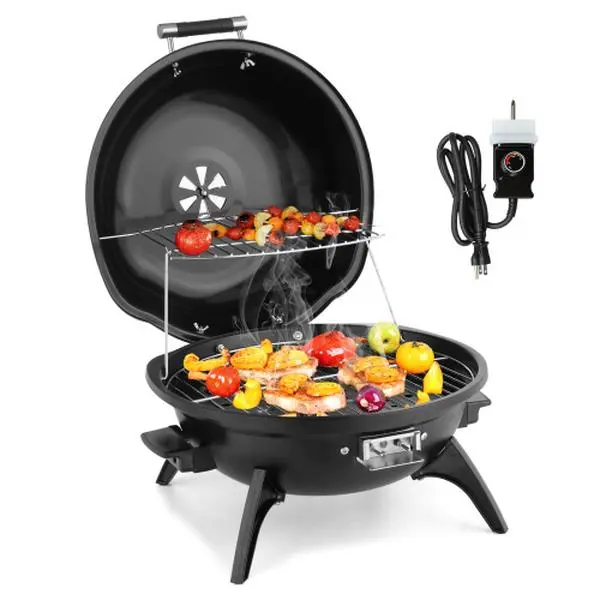 1600W Red Electric Countertop Barbecue Grill - Portable Double Layer BBQ Grill Stove, Indoor/Outdoor Kitchen Appliances Cookware,home essentials
