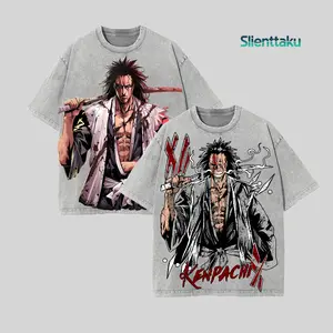 Slienttaku Anime - Kenpachi Zaraki T-Shirt – Bleach Vintage Washed Oversized Anime Graphic Tee, Dark Streetwear Aesthetic Top, Acid Wash Soft Cotton Shirt, Casual Unisex Apparel, Gift for Bleach Fans back
