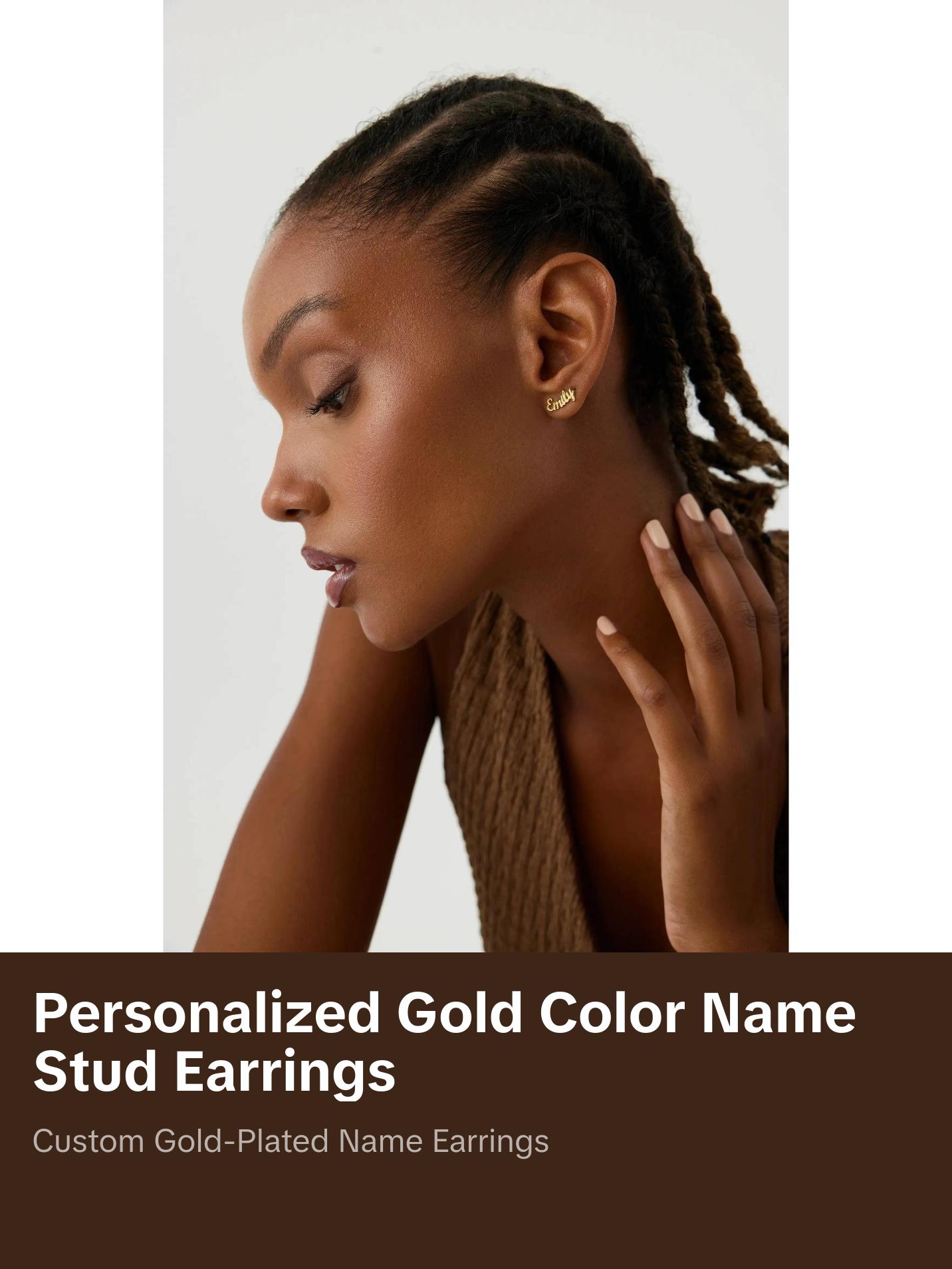 Custom Name Stud Earrings - 18K Gold-Plated Sterling Silver Personalized Earrings