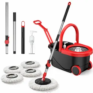 Three  and bucket sets, including a 360° swivel  head, three/four microfiber  heads, and a 61-inch adjustable handle, for high-efficiency cleaning products. hot  floor spin 1-tank system  stainless steel wap mop dry flat toddler mini new long hotel luxury
