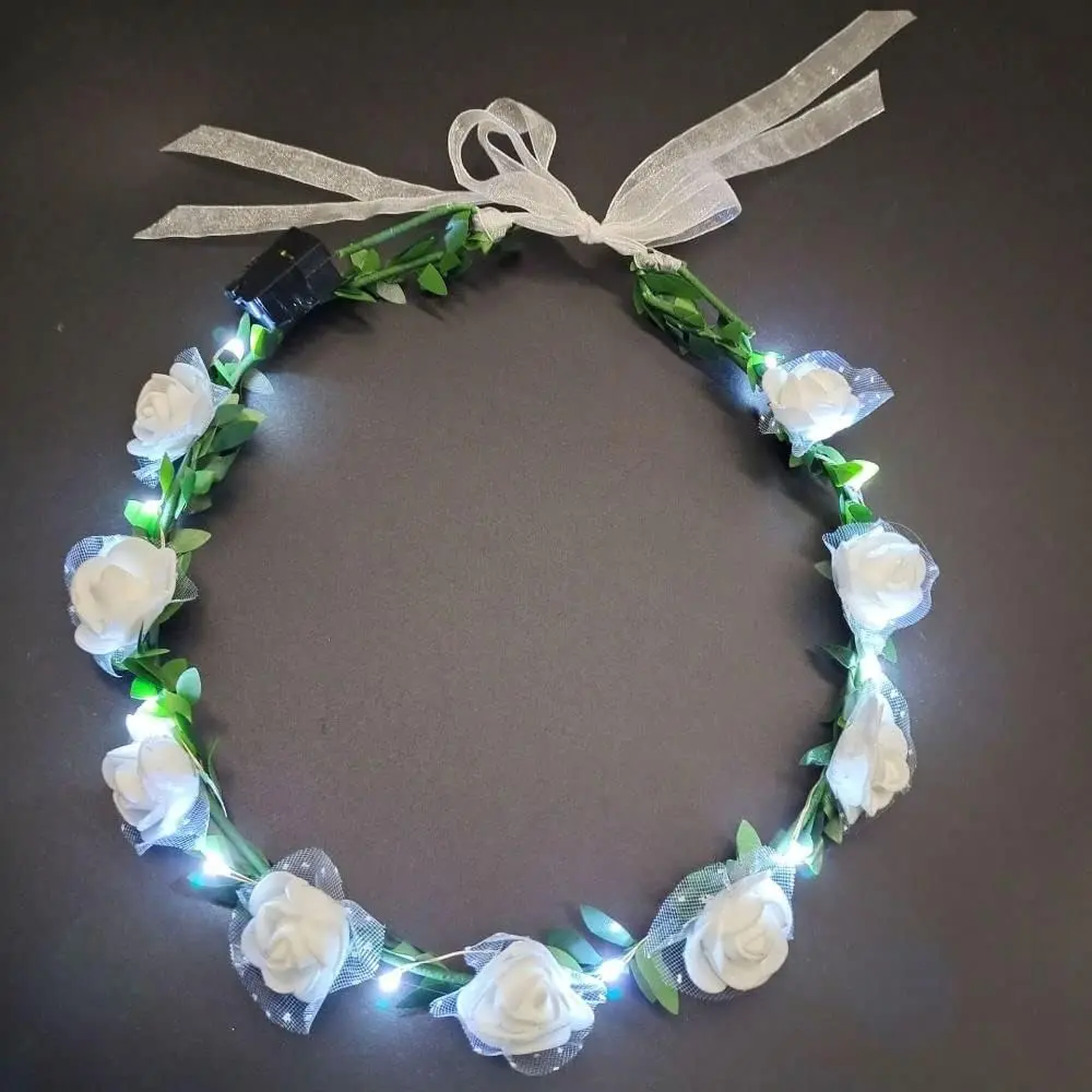 White Vintage LED Flower Crown  Glow Wreath Headbands Luminous Led Bridal Headpiece Wedding Headdress Hair Hoop Party Favors Accessories