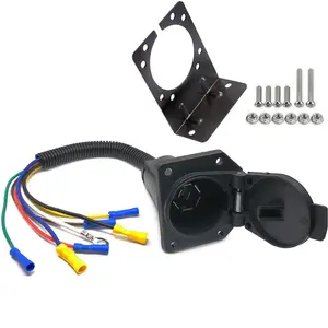 Truck 7 Way Connector RV Blade 7 Pin Trailer Wiring Socket Adapter Electrical 7 Wire Tow Harness with Mounting Bracket