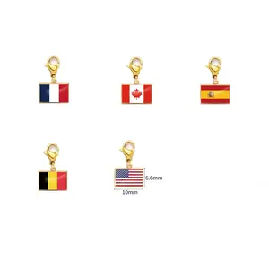 Trendy 10mm width National Country Flags Charms Stainless Steel Bracelet Charms for DIY Making Necklace Bagchain Keychain
