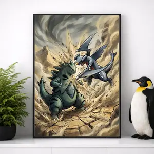 Tyranitar vs Garchomp Poster Wall Decor Anime Poster Gamer Room Art – Gift for Pokemon Fans