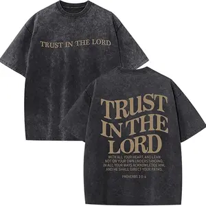 Mens Oversized Christian Shirts God Faith Jesus Religious Tshirts Trust in The Lord Bible Verse Tees Acid Wash Tops
