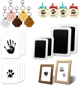 Inkless Paw Print Kit for Pets, Dog Nose Print Kit & Pet Hair Storage Keychain, Dog and Cat Paw Print Memorial Kit with Frames, Ink Pads, Ornament Discs, Cardstock, Paw-Shaped Keychains-5 Pack