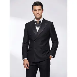 Black Double Breasted Tuxedo with Satin Peak Lapel
