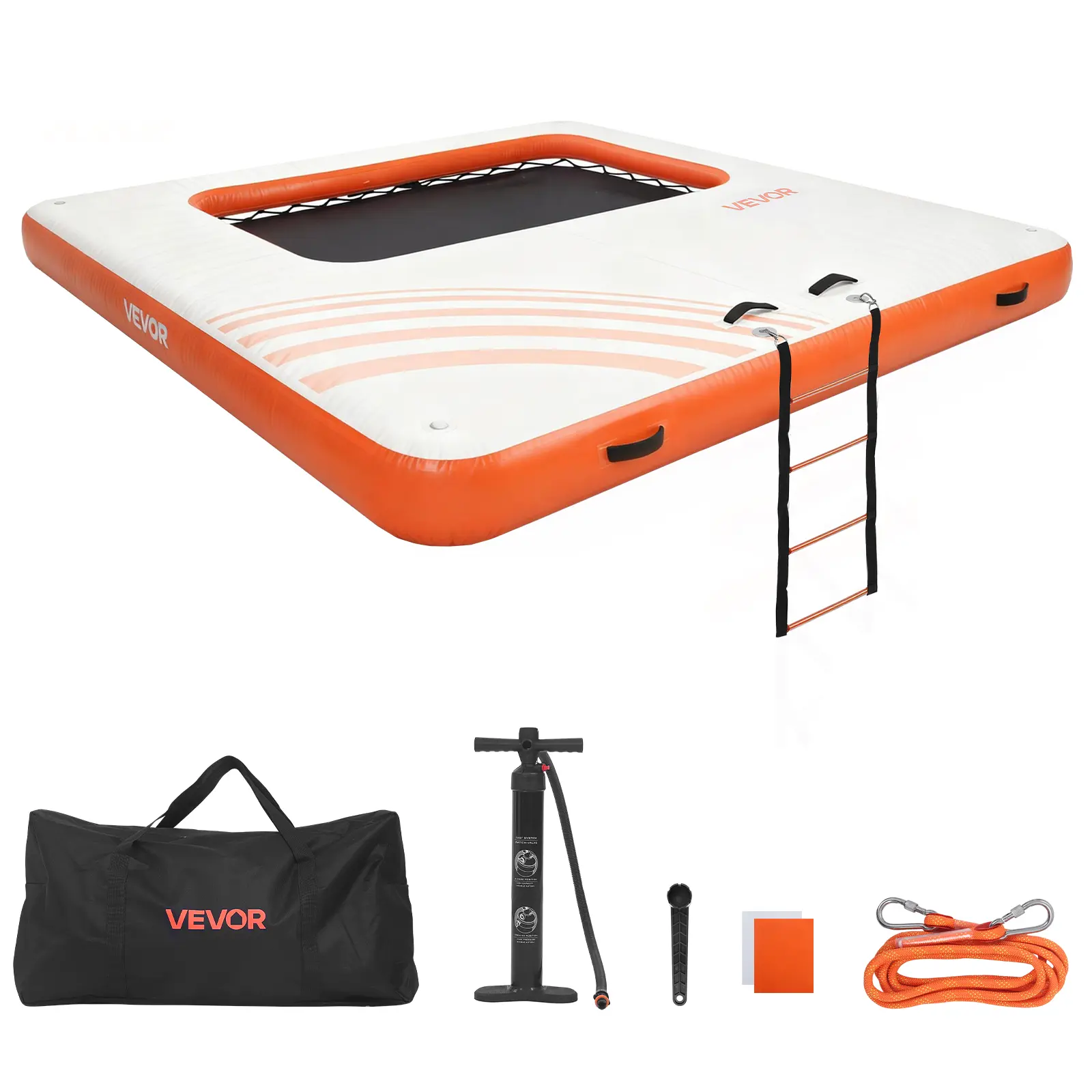 VEVOR Nylon Inflatable Floating Dock, 10x10 FT Sports Water Fun Platform, Non-Slip Air Mat with Manual Inflation, Portable Carry Bag, Detachable Ladder, 6-8 People Capacity for Pool Beach, Pool Toy Floater