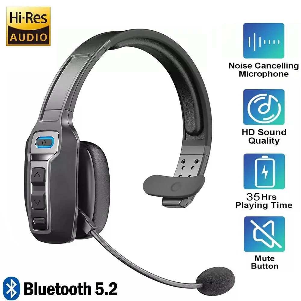 Trucker Bluetooth 5.2 Over-Ear Headphone with Noise Cancellation Mic, AI-Powered 99% Noise Reduction, 60H Working Time, 33FT Wireless Range, Adjustable Headband, Mute Button, Fast Charging, Comfortable for Truckers, Job Sites,camping essentials