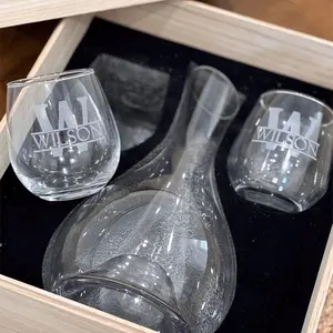 Personalized Wine Glass Set, Anniversary Gift, Wedding Gift for Couple, Engraved Wine Box Gift, Personalized Wine Gift Set, Wine Decanter
