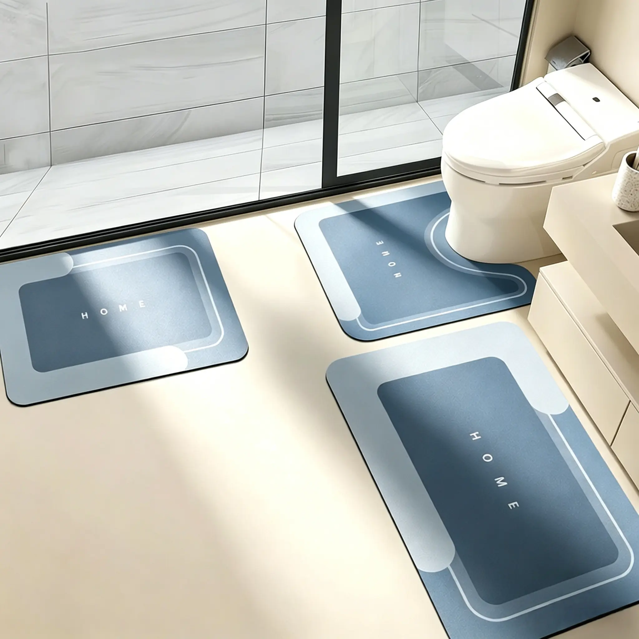 3PCS Absorbent Bath Mat Set, Quick Dry Non Slip Bathroom Floor Rugs with Thick Rubber Backing, Washable Shower Toilet Rug for Bathroom Decor, 16.9''x23.6''+19.7''x23.6''+19.7''x31.9''