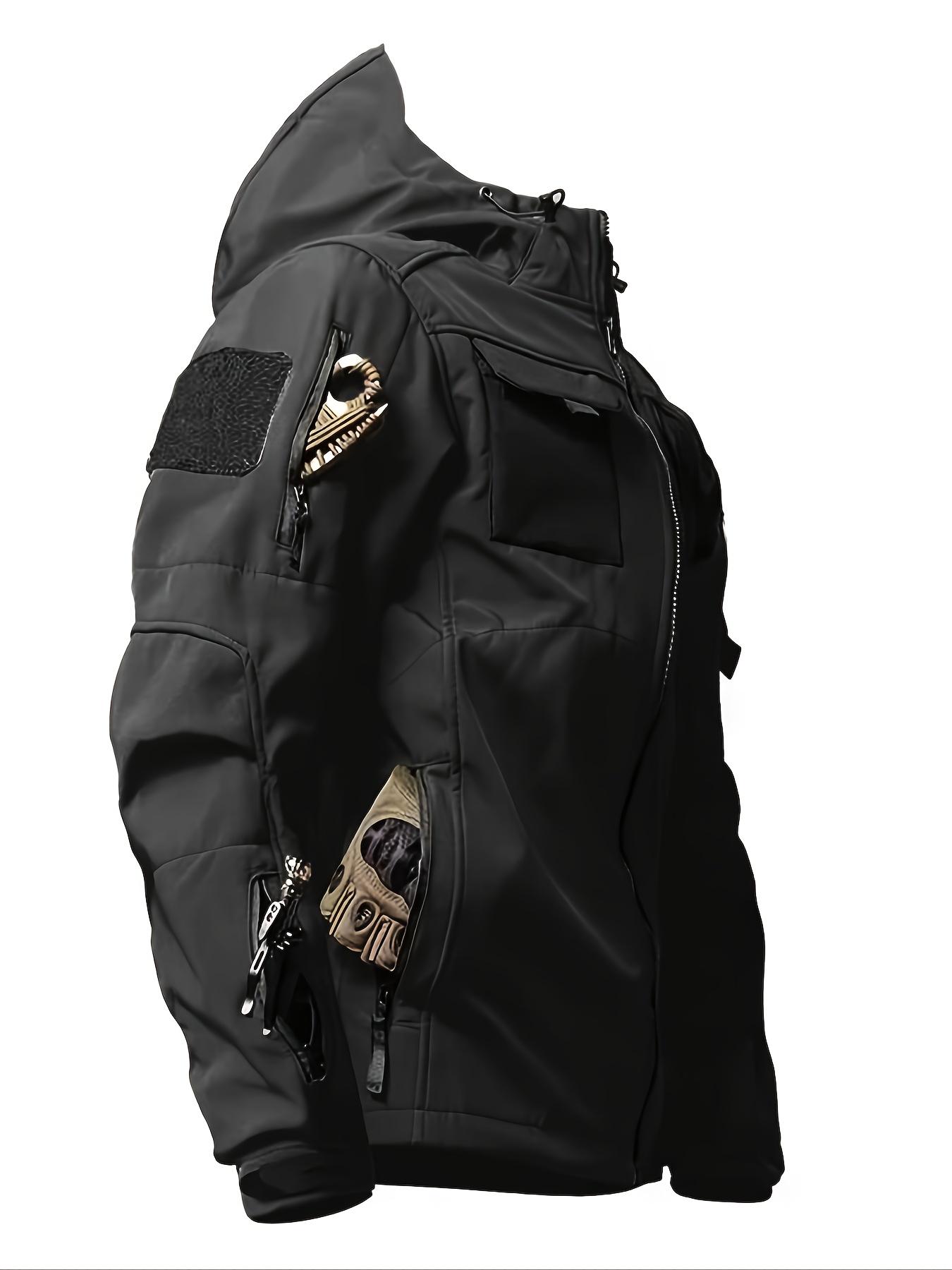 HOMUG Men's Casual Hooded Hiking Jacket - Outdoor Functional Windproof and Breathable Coat - Warm Coat - Long-Sleeved Coat - Tactical Waterproof Softshell Jacket - Multi-Functional Hooded Shirt, Suitable for Autumn and Winter Clothing Menswear SpringState