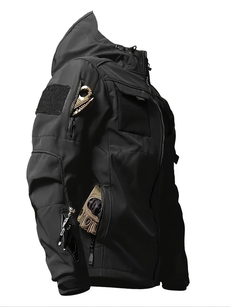 HOMUG Men's Casual Hooded Hiking Jacket - Outdoor Functional Windproof and Breathable Coat - Warm Coat - Long-Sleeved Coat - Tactical Waterproof Softshell Jacket - Multi-Functional Hooded Shirt, Suitable for Autumn and Winter Clothing Menswear