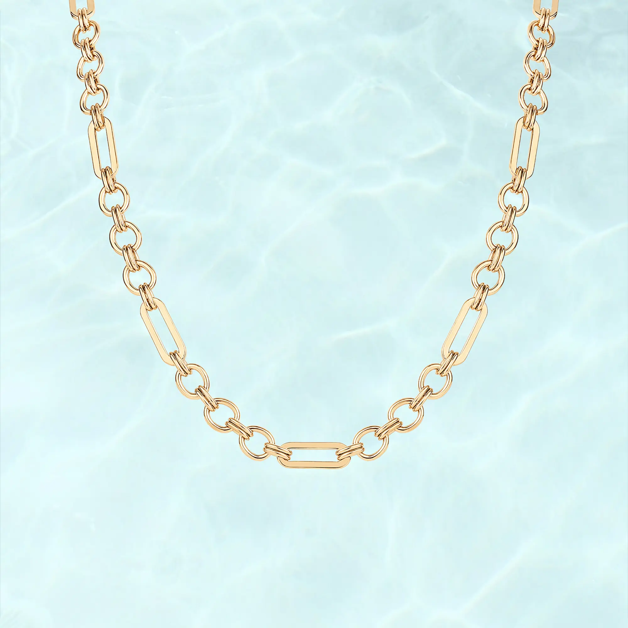PAVOI Waterproof Round & Paper Clip Chain Necklace - 14K Gold Plated Statement Mixed Link Chain - Stainless Steel Gold Paperclip Necklace for Women