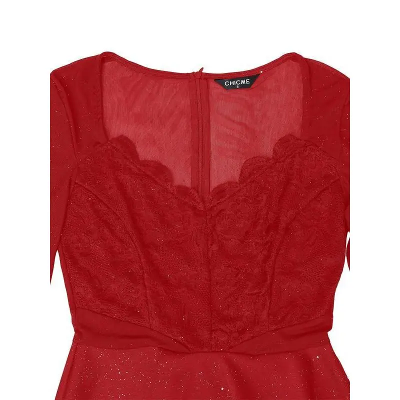 Women's Glitter Contrast Mesh Sheer Sweetheart Neck A Line Dress, Elegant Long Sleeve Mini Dress for Party Club Dating Wear, Women's Dress for Spring & Fall(gift) Fit Formal Women's Glitter Contrast Mesh Sheer Sweetheart Neck A Line Dress, Elegant Long Sleeve Mini Dress for Party Club Dating Wear, Women's Dress for Spring & Fall(gift) Fit Formal