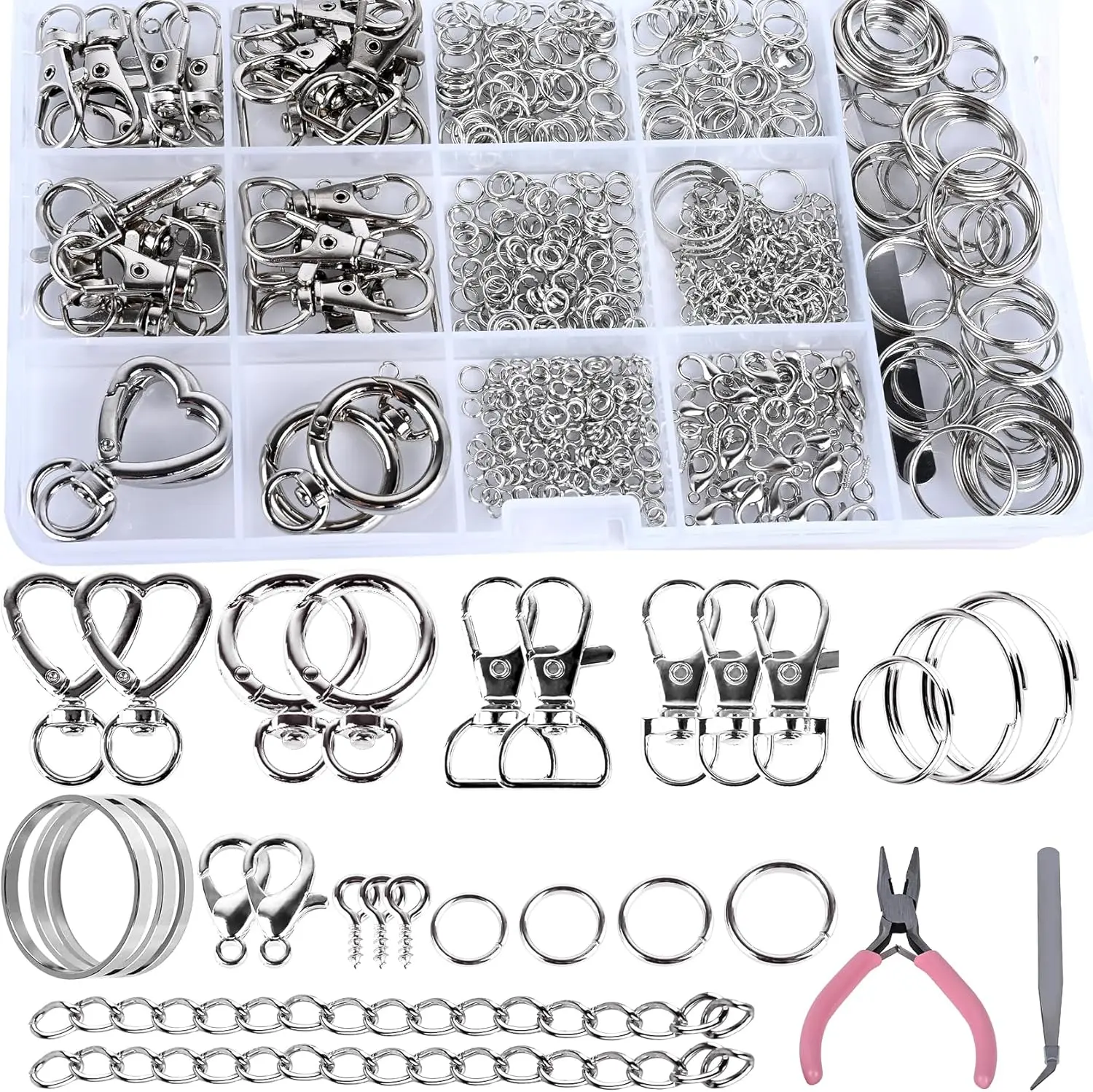 579 count  Making Kit, Key Chain Supplies Including  Clip, Key Rings, Lobster Claw Clasps, Jump Rings, Extender Chain,Pliers for Key Chain Making and  Making()