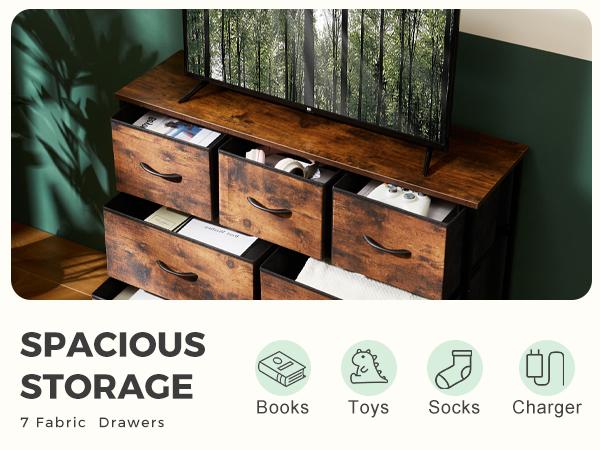 【Deal】7 Drawers Dresser for Bedroom and TV Stand, Fabric Storage Tower for Clothes, Baby Stuff