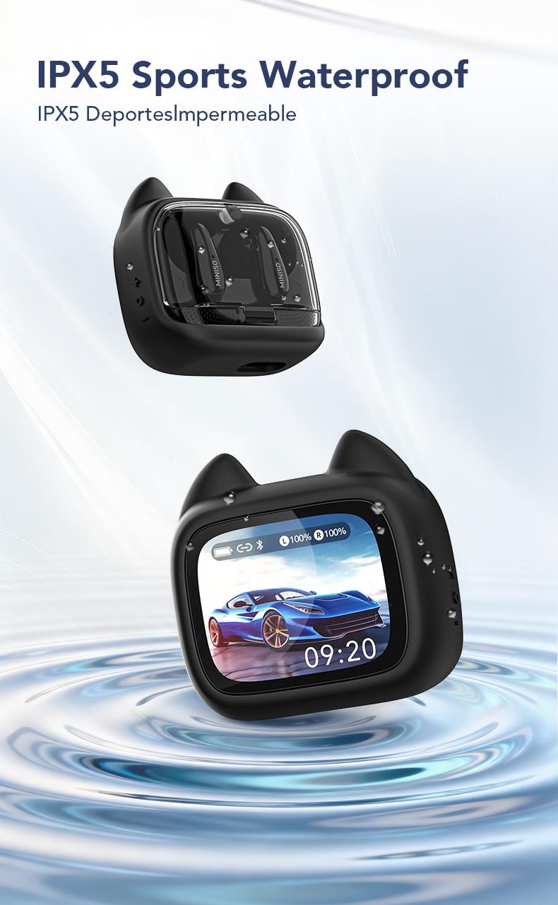 Miniso MS102-AI Translation Earphones, Bluetooth 6.0, LED display, high-fidelity wireless earphones, IPX5 waterproof rating, noise-canceling microphone, stereo in-ear headphones, suitable for office, sports, and study | Built-in microphone | Earphones