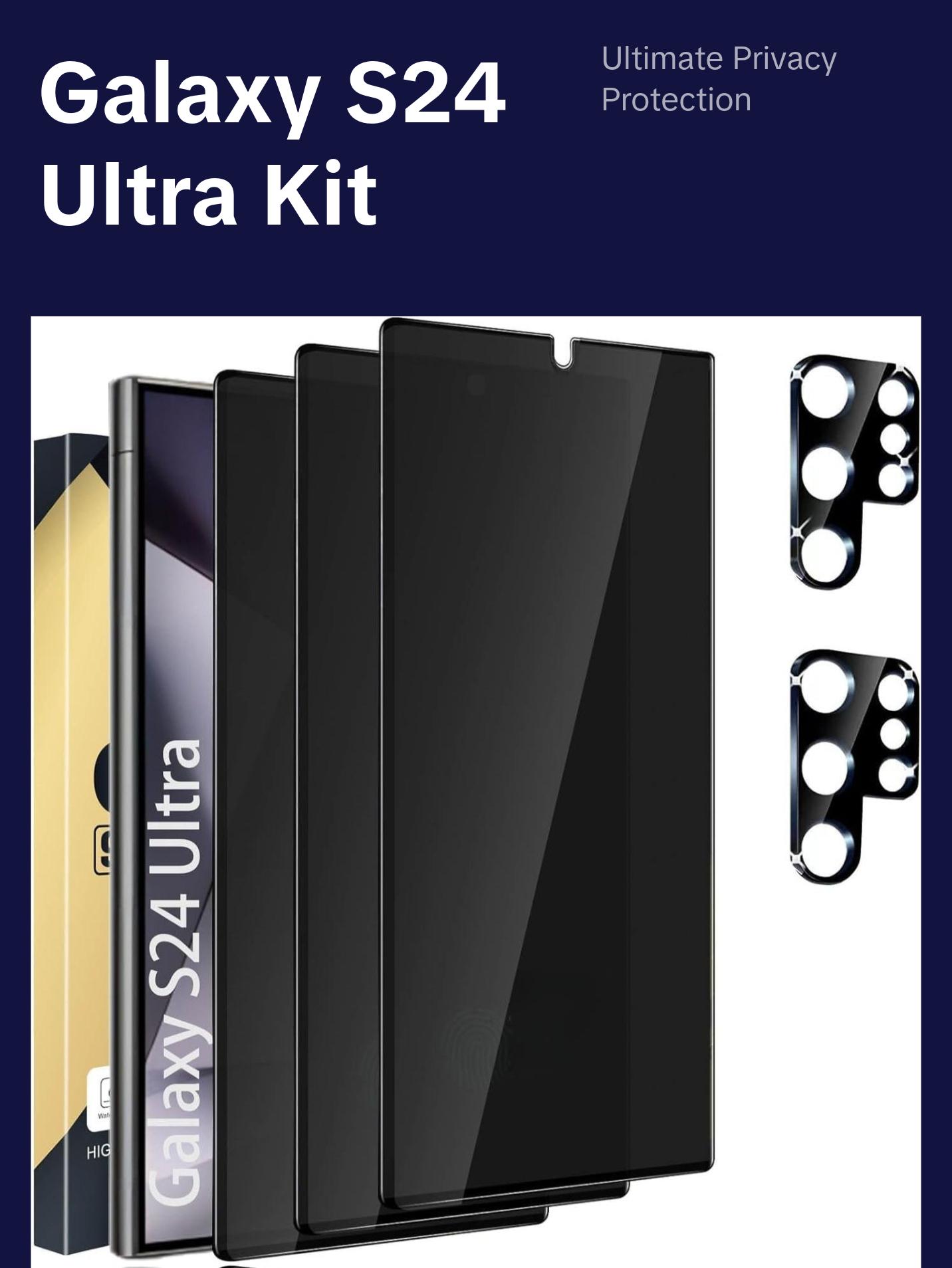 3+2 Pack Privacy Screen Protector Compatible with Galaxy S24 Ultra 5G - 3 Tempered Glass Film + 2 Camera Lens Protectors , High Clarity Bubble Free, Anti-Spy Protection Cloth Crystal 3+2 Pack Privacy Screen Protector Compatible with Galaxy S24 Ultra 5G - 3 Tempered Glass Film + 2 Camera Lens Protectors , High Clarity Bubble Free, Anti-Spy Protection Cloth Crystal