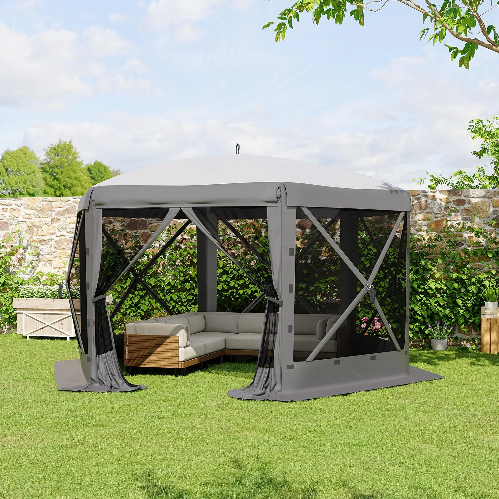 Garvee 13 × 13 ft Screen Tent, Instant Pop-Up Outdoor Canopy with 6 Removable Wind Panels, Mesh Walls & Carry Bag for Camping, Backyard and Patio