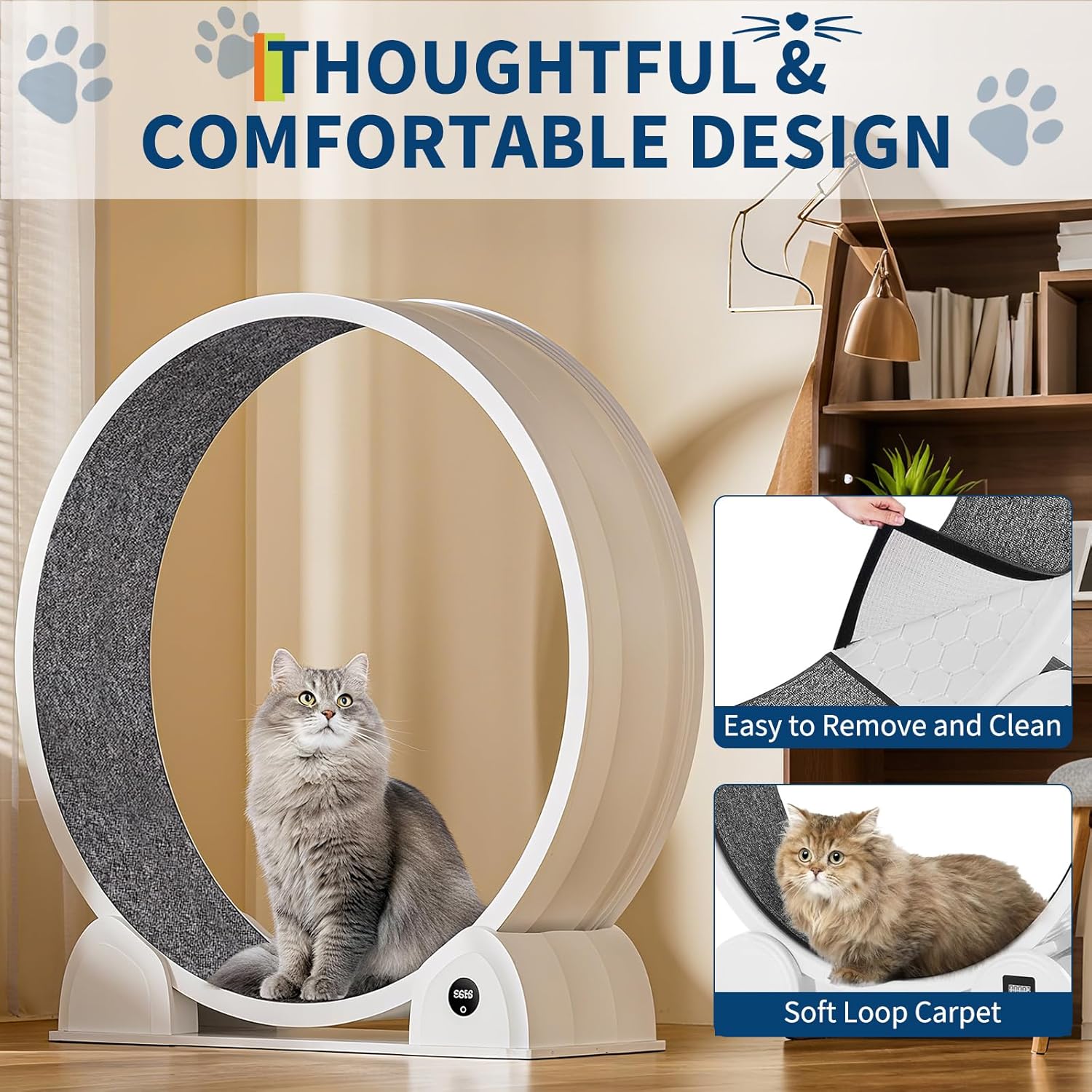 Cat Exercise Wheel for Indoor Cats - Large 114cm Super Quiet Running Wheel with Pedometer & Removable Mat | Treadmill for Fitness, Weight Loss, Training & Health | ABS Plastic Cat Trolley Design Cat Exercise Wheel for Indoor Cats - Large 114cm Super Quiet Running Wheel with Pedometer & Removable Mat | Treadmill for Fitness, Weight Loss, Training & Health | ABS Plastic Cat Trolley Design