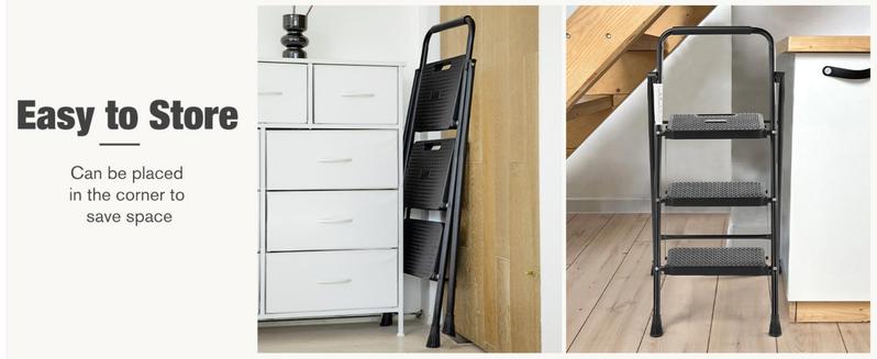 Step Ladder, Folding Step Stool with Wide Anti-Slip Pedal, 800lbs Sturdy Portable Ladder, Cushioned Handle, Lightweight