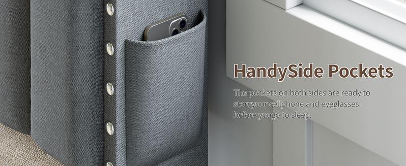 TryLazy Upholstered Flatform Bed Frame with 4 Storage Drawers No MATTRESS Queen Size Wood Slats Holds 900lbs No Noise No Box Spring Needed Full King Twin White Rivet Design USB Socket