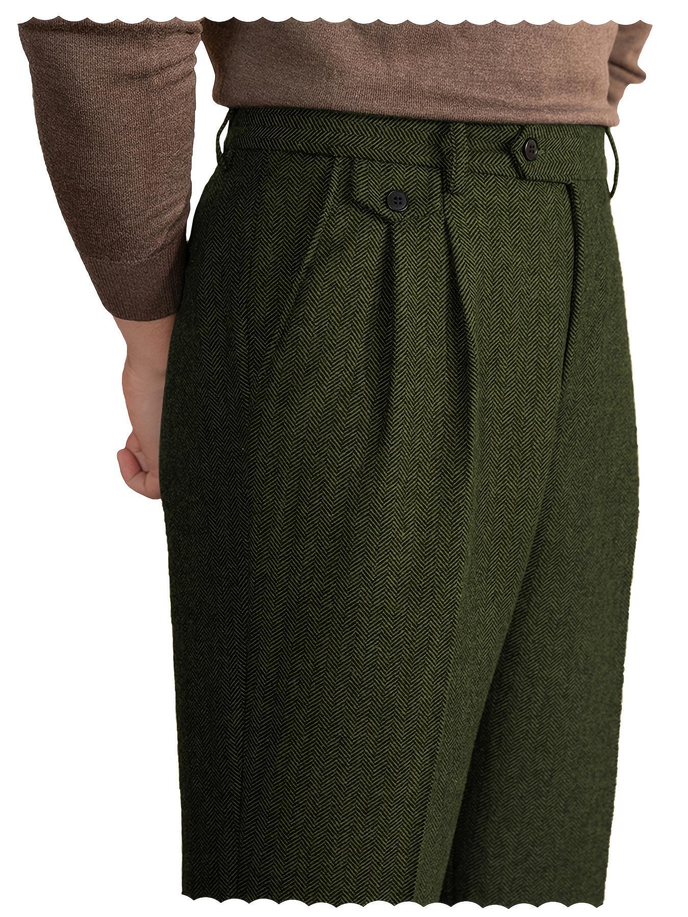 Mens Pants Tweed Herringbone Vintage Dress Pant Trousers Regular Fit Suit Pants for Men