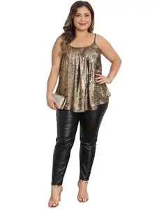 Agnes Orinda Women's Plus Size Sequin Tank Tops Spaghetti Strap Glitter Party Cami Sleeveless Sparkly Camisole