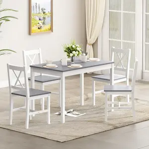 Nicole Selection Elegant 5-Piece Dining Set: Solid Wood Table + 4 Chairs, Multi-Functional Modern Furniture for Dining, Working & Stylish Decor