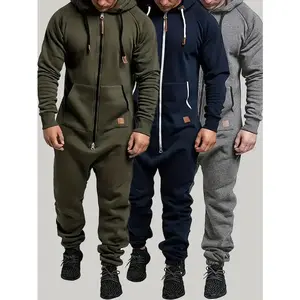 Set of 1 - Men's Hooded Fleece Lined Jumpsuit, Long Sleeve Full Zip Jumpsuit with Kangaroo BagGift