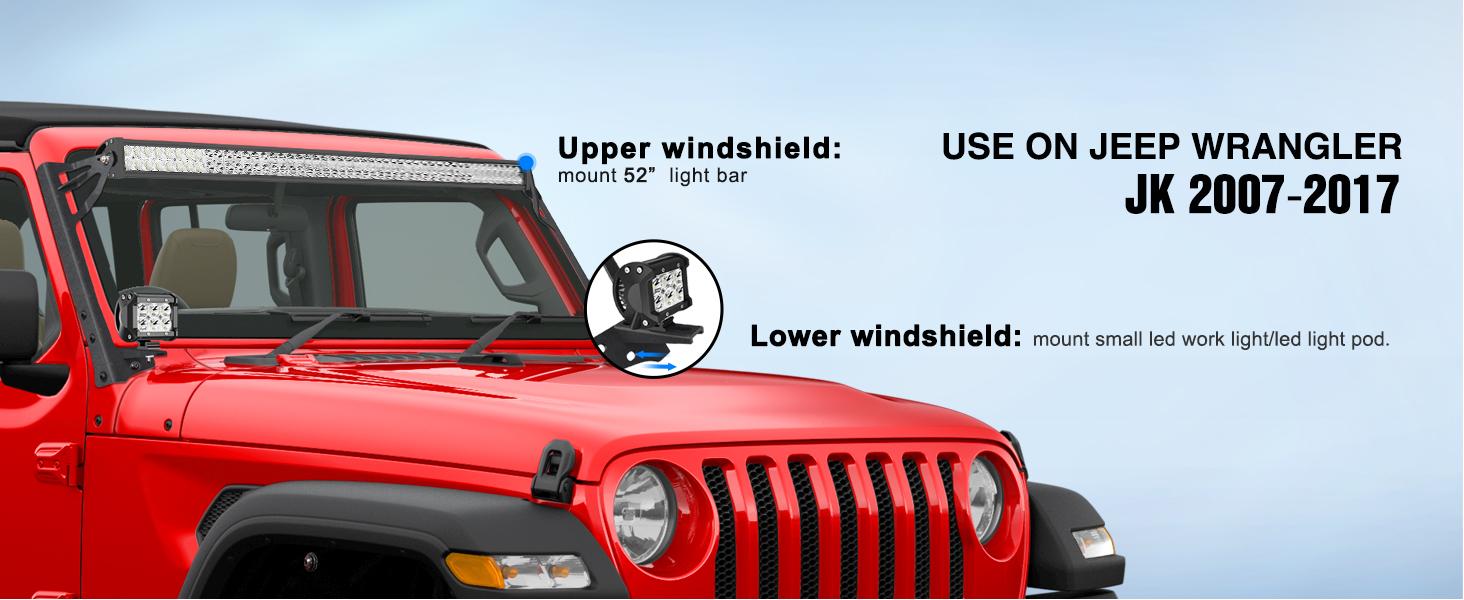 Nilight 52Inch Led Light Bar Spot Flood 2Pcs 18W 4Inch Spot LED Pods Windshield Frame Mounting Bracket on Wrangler JK 2007-2017 with Off Road Wiring Harness- 3 Leads Car Accessories  dealsforyoudays