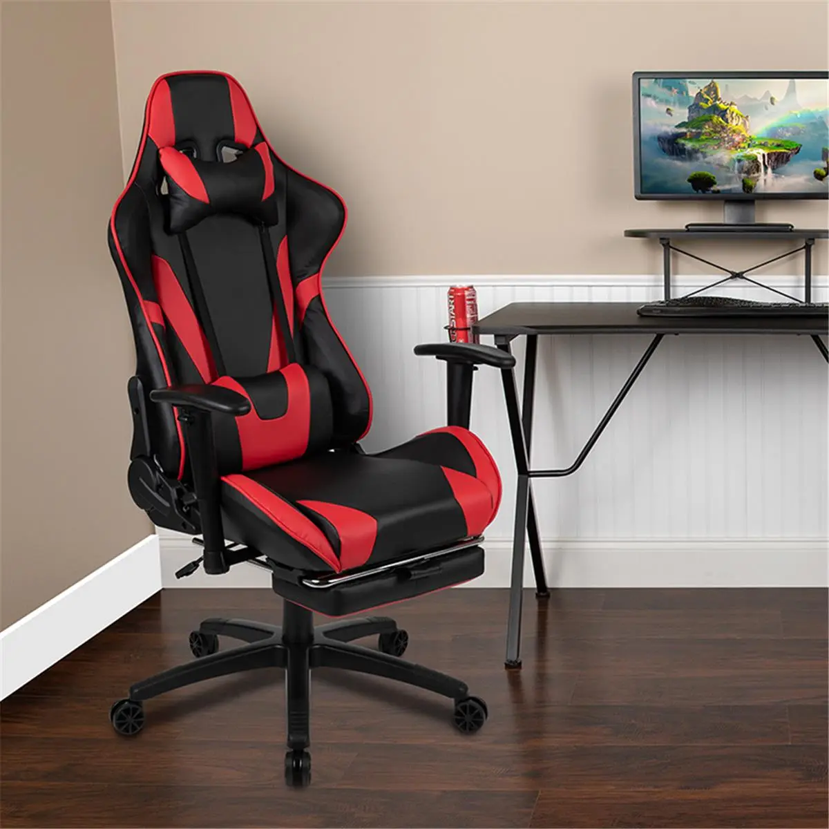 212 MAIN 29in x 30in Adjustable High-Back Racing Style Ergonomic Chair, Leathersoft Gaming Chair Fabric, Office Computer Seat for Gaming Desk, Fully Reclining Back, Slide-Out Footrest, Pivot Arms