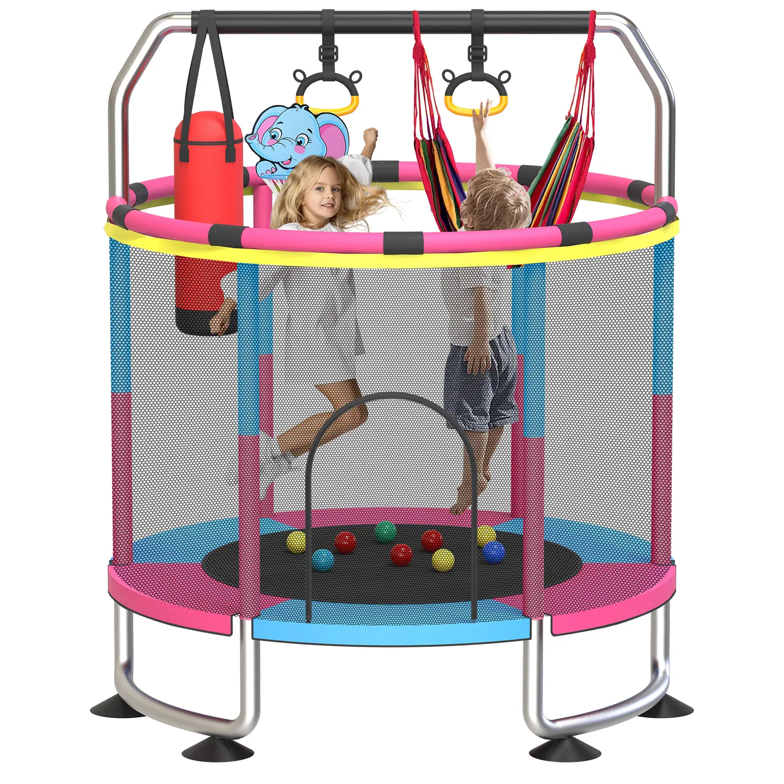 Moviku 5 FT Kids Trampoline for Toddlers 3-6, Indoor & Outdoor Home Jump Leisure Trampoline with Enclosure Net & Toys, 440lbs Capacity, Cool Gifts for Kids Toddler Gifts #tiktokshopbacktoschool