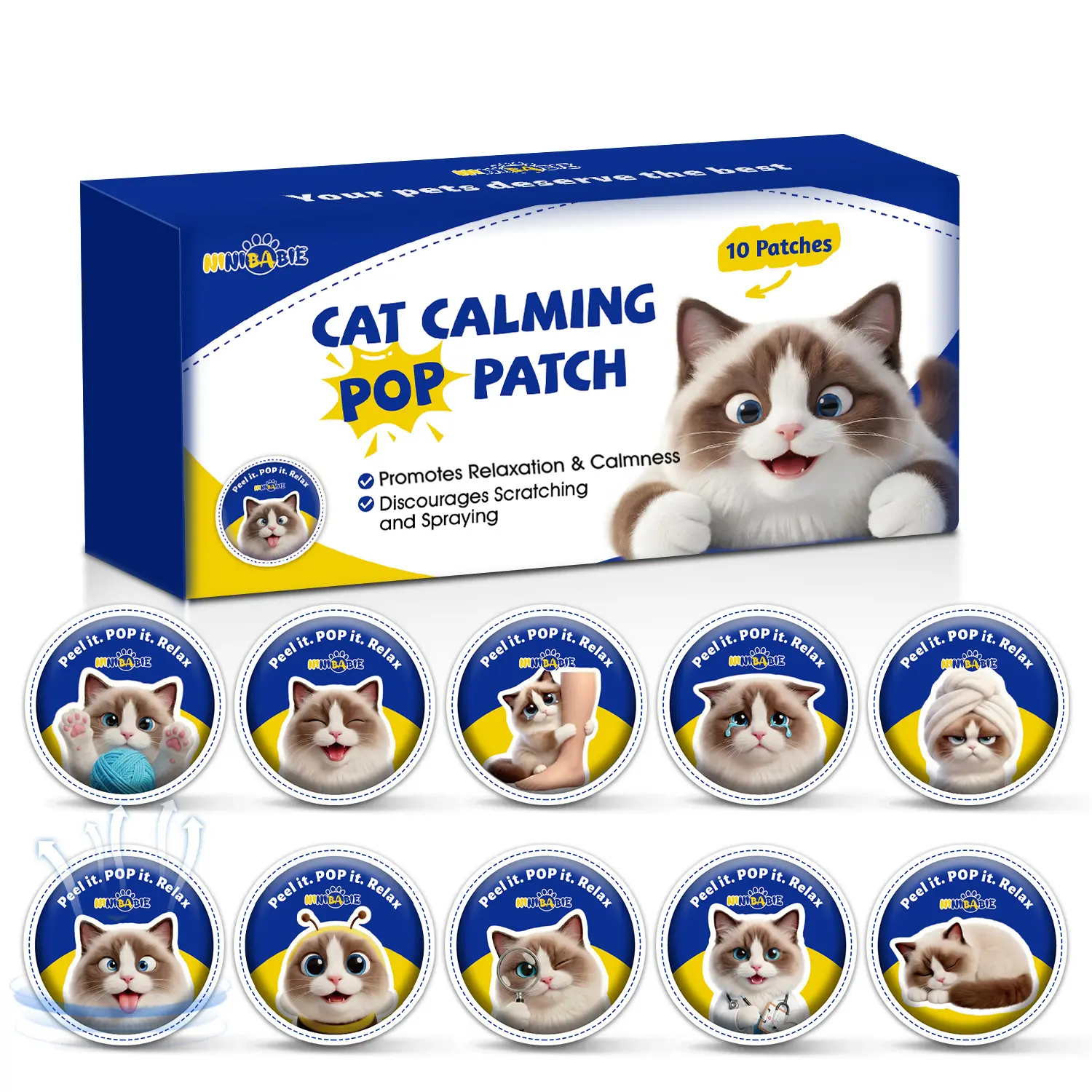 Cat Calming Pheromone Diffuser Patches (4-Bead), Portable Calming Support for Carrier,Car Travel,Vet Visits, Long-Lasting 48H Effect (10-Pack)