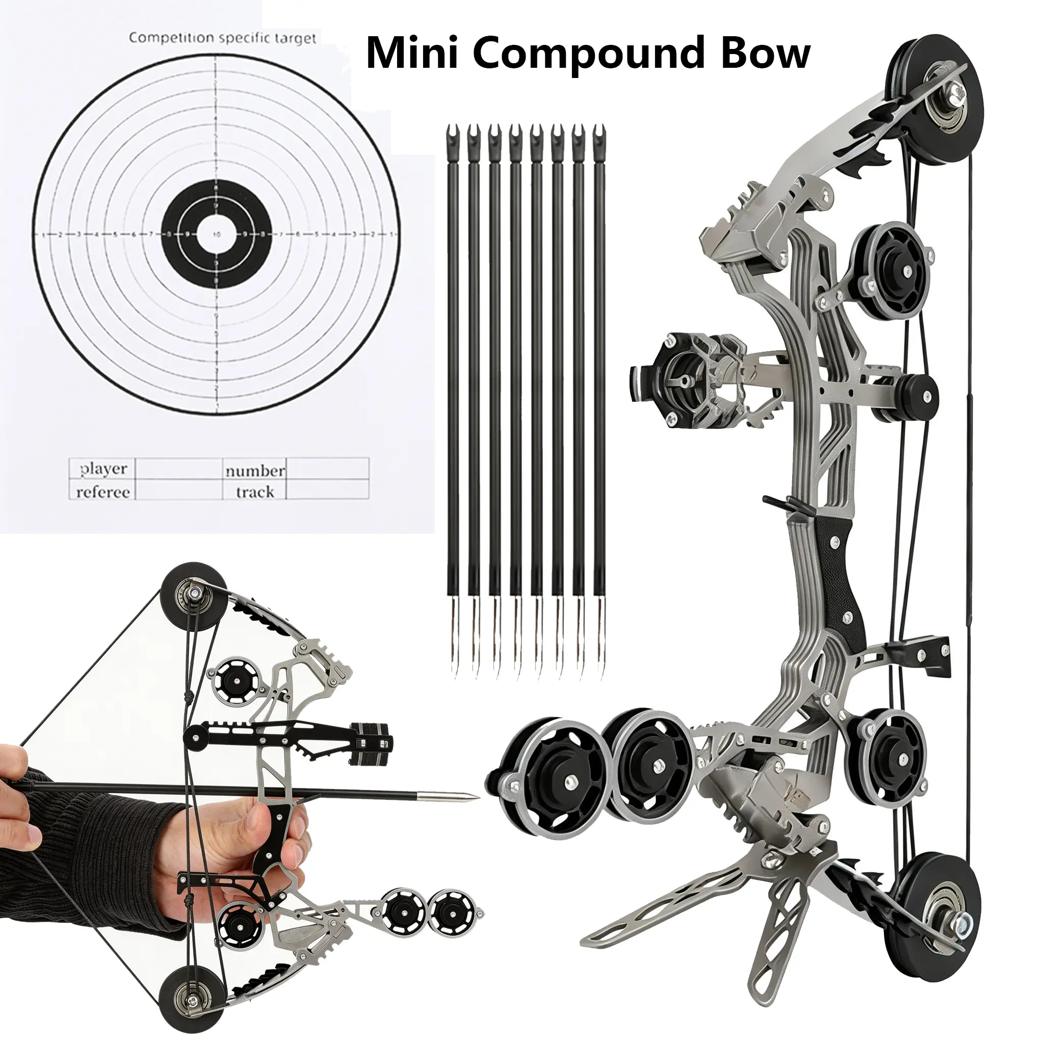 Sport Partner 10.9-inch Stainless Steel Mini Compound Bow and Arrow Set for Beginners Archery Practice Fun Holiday Gift Collectible Toy composite bow set