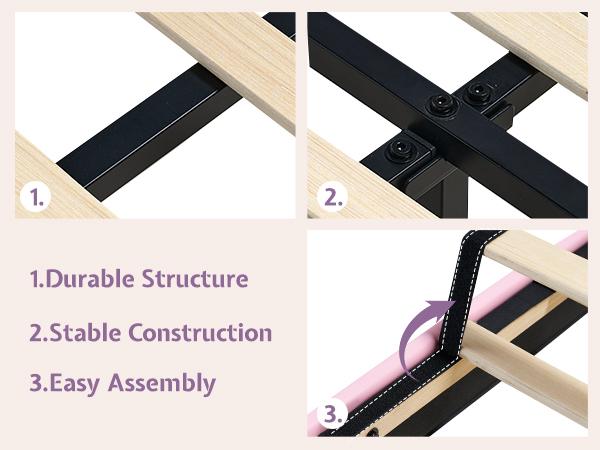 Amerlife Floating Bed Frame with LED Adjustable Headboard, Cute Leather Upholstered Platform Bed Frame with Wood Slats Support, Easy Assembly, No Box Spring Needed, Pink OR White Bed Frame camas con luces,Best Gift Ideas/Christmas Gifts