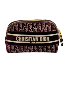 Pre-owned Dior Canvas Toiletry Bags Burgundy Velvet Oblique Cosmetic Pouch.