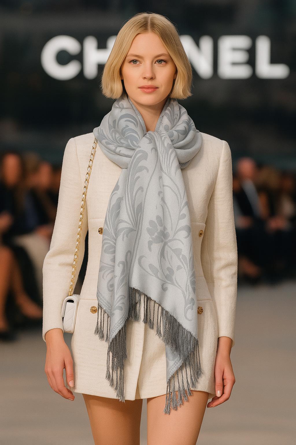 Women's Reversible Floral Boho Scarf - Oversized Shawl with Fringe Details Lightweight Soft Fabric Intricate Floral Design Classic Fringed Hem Elegant Layering Accessory