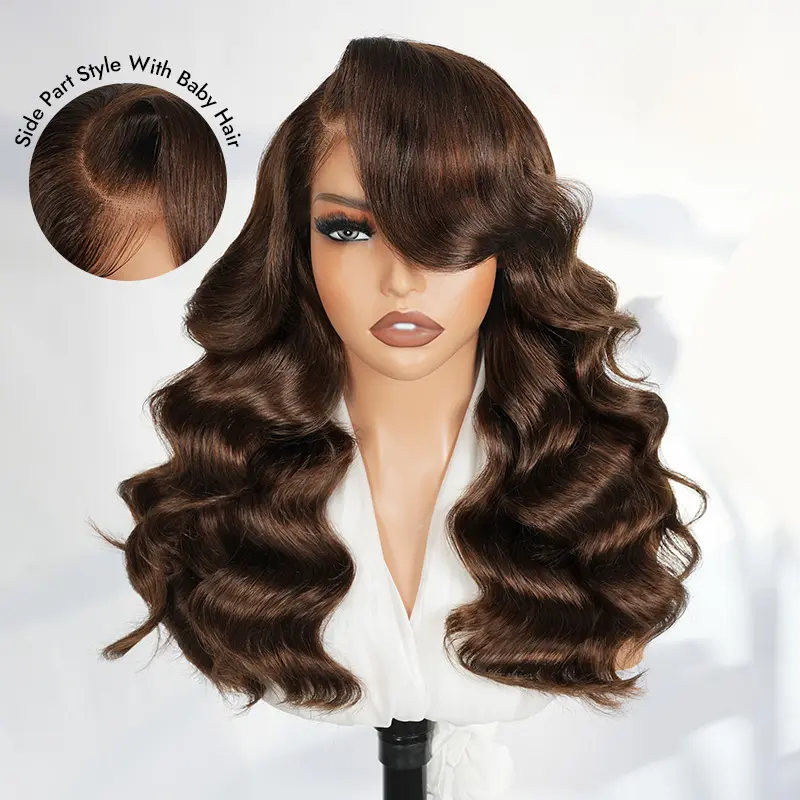 Wiggins Hair 220% Density Chocolate Brown Stylist Side Part Wig Body Wave Pre Cut 6x8 Lace Closure Ready To Go  Wig  Pre-plucked Human Hair Glueless Wigs