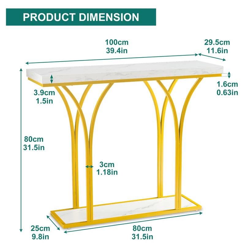 Entryway Table, Console Table with Faux Marble Top, Entrance Desk