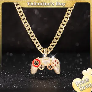 Holylegend 14K Real Gold-Plated Game Controller Necklace, Sony-Inspired CZ Diamond Pendant, 24" Rope &  Cuban Chain, Hip Hop Jewelry Gift for PlayStation Fans